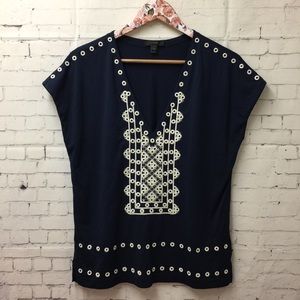J. Crew Navy Blue V-Neck Cap Sleeve Top